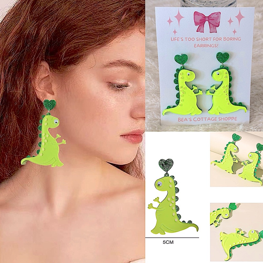 GREEN DINOSAUR EARRINGS